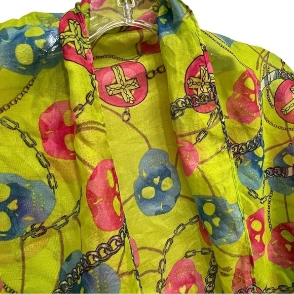 Funky Lime Green & Pink Skull & Chain Scarf Wrap - Picture 2 of 3